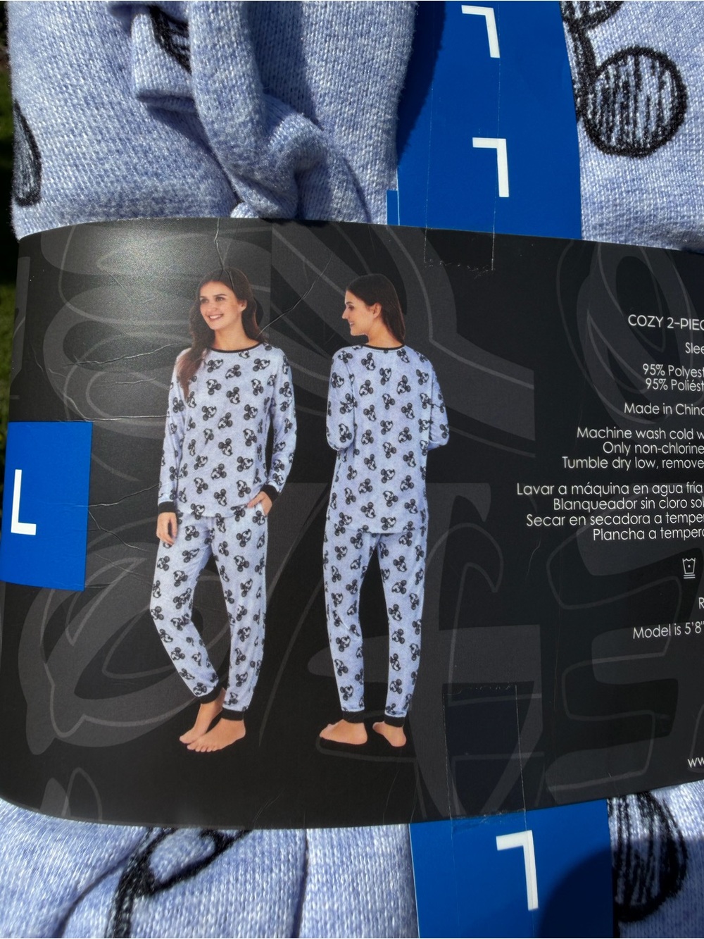 Disney Mickey Mouse Light Blue & Black Cozy 2-Piece Pajama Set - L - Picture 5 of 5